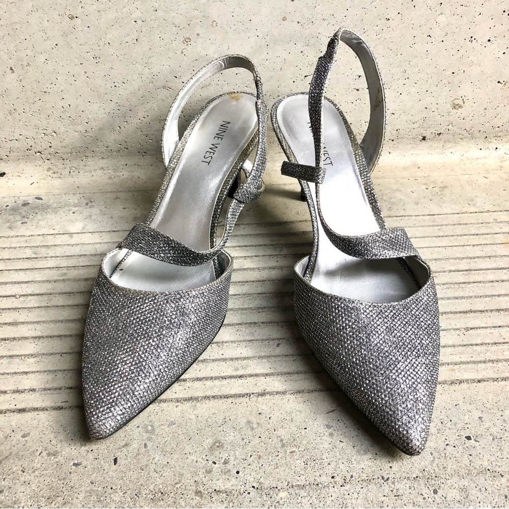 Nine West silver shimmery heels pointy toe